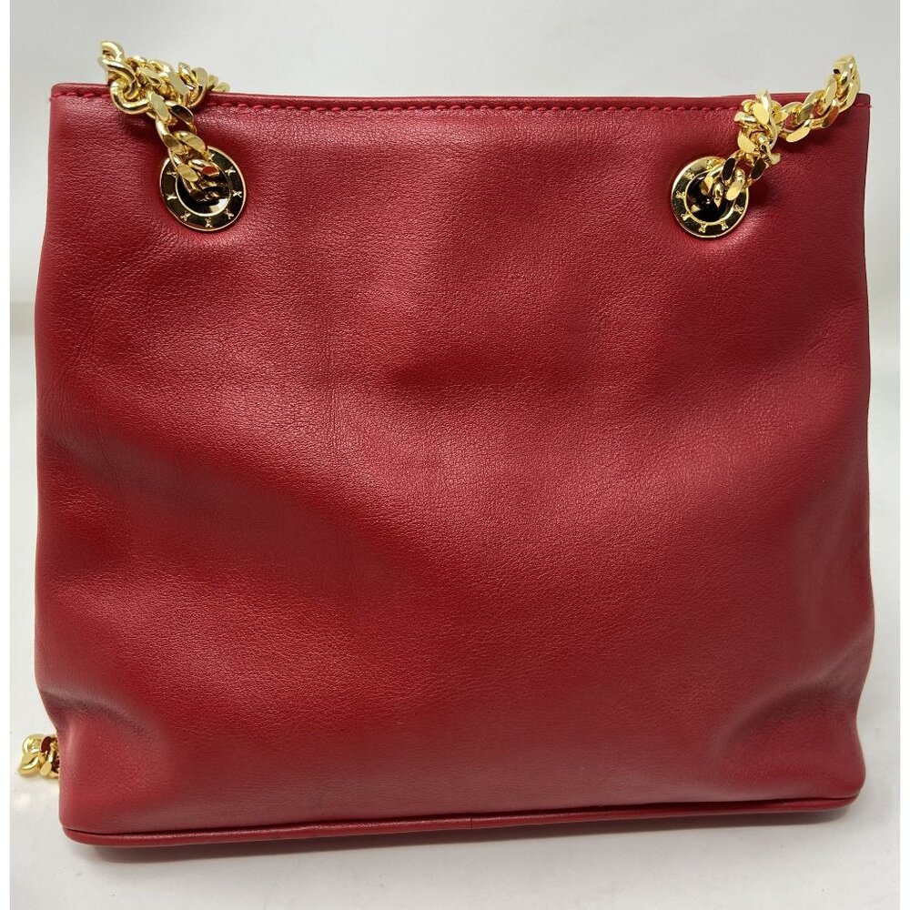 Paloma Picasso Bag Red Genuine Soft Leather Gold Chain & Logo Made In Italy - Picture 2 of 5